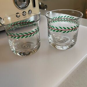 Pfaltzgraff Holiday Glasses with Green and Red Leaf Design